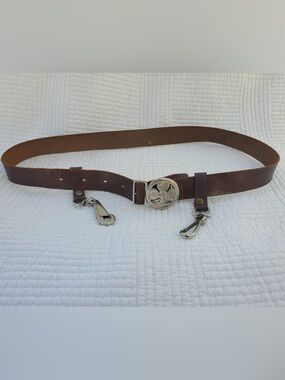 Vintage Girl Guides Brown Leather Belt with Utility Clips